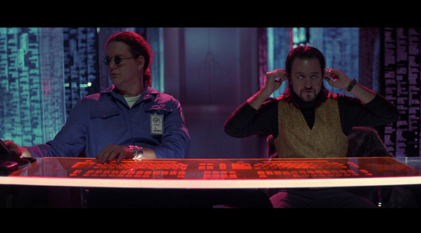Screenshot of the Gibson keyboard from the 1994 movie 'Hackers' in total neon cyberpunk madness